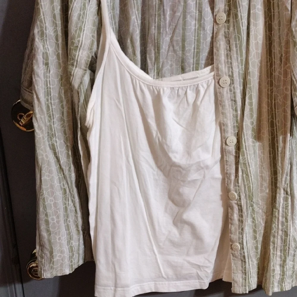 2/ For 8 Dollars Sale Mirage, Cozy And Chic Two Piece Green Striped Shirt - Picture 3 of 6